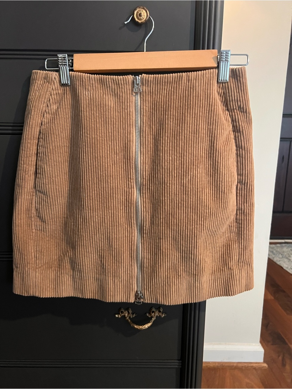 RAG & BONE Corduroy Zip-Front Mini Skirt - Tan Sz 27